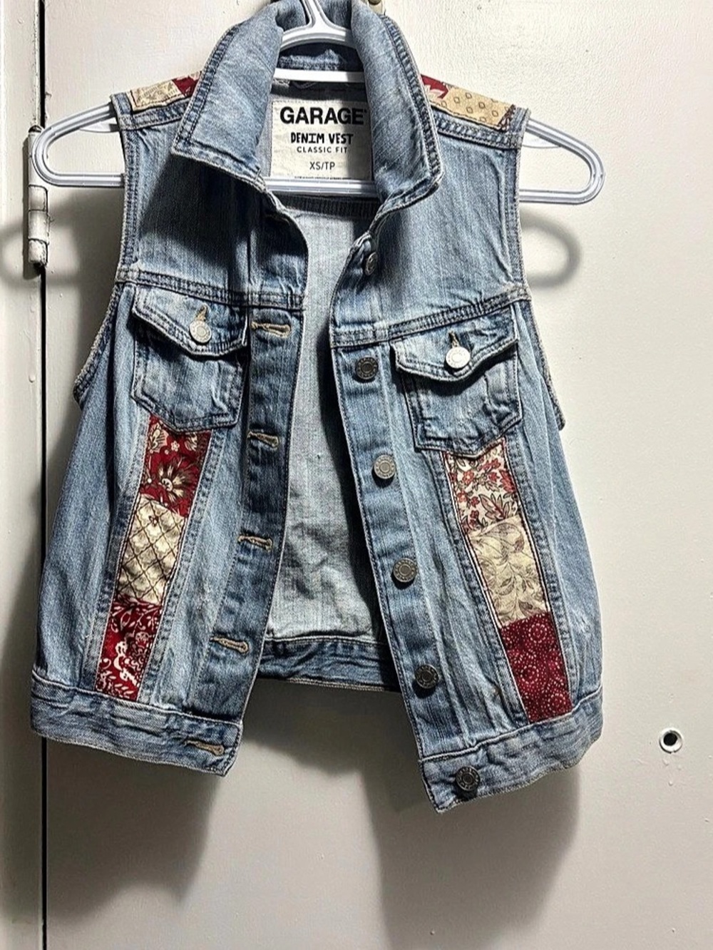 Upcycled ,  Hand quilted Garage  Denim Vest Classic Fit Denim Vest Size XS